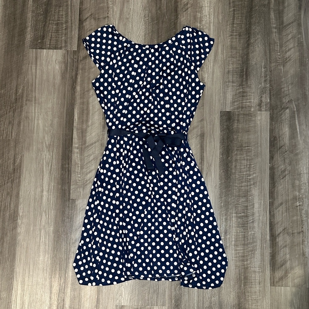 Christine Laure Navy Blue Polka Dot Cap Sleeve Dress - Small